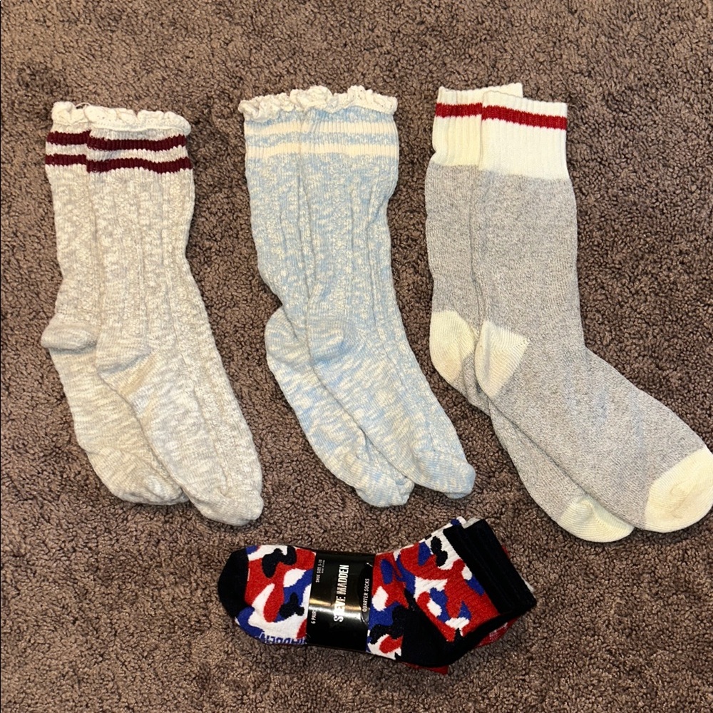 American eagle lace striped high boot socks & Steve Madden quarter socks bundle